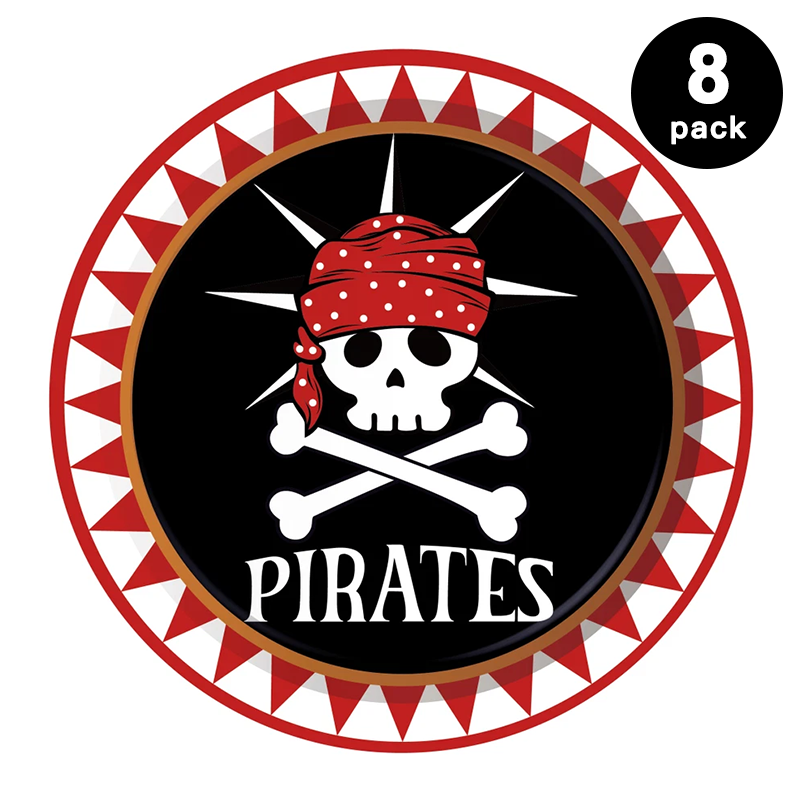 Pirates Theme 9 inch 23cm Paper Plates Round 8 Pack