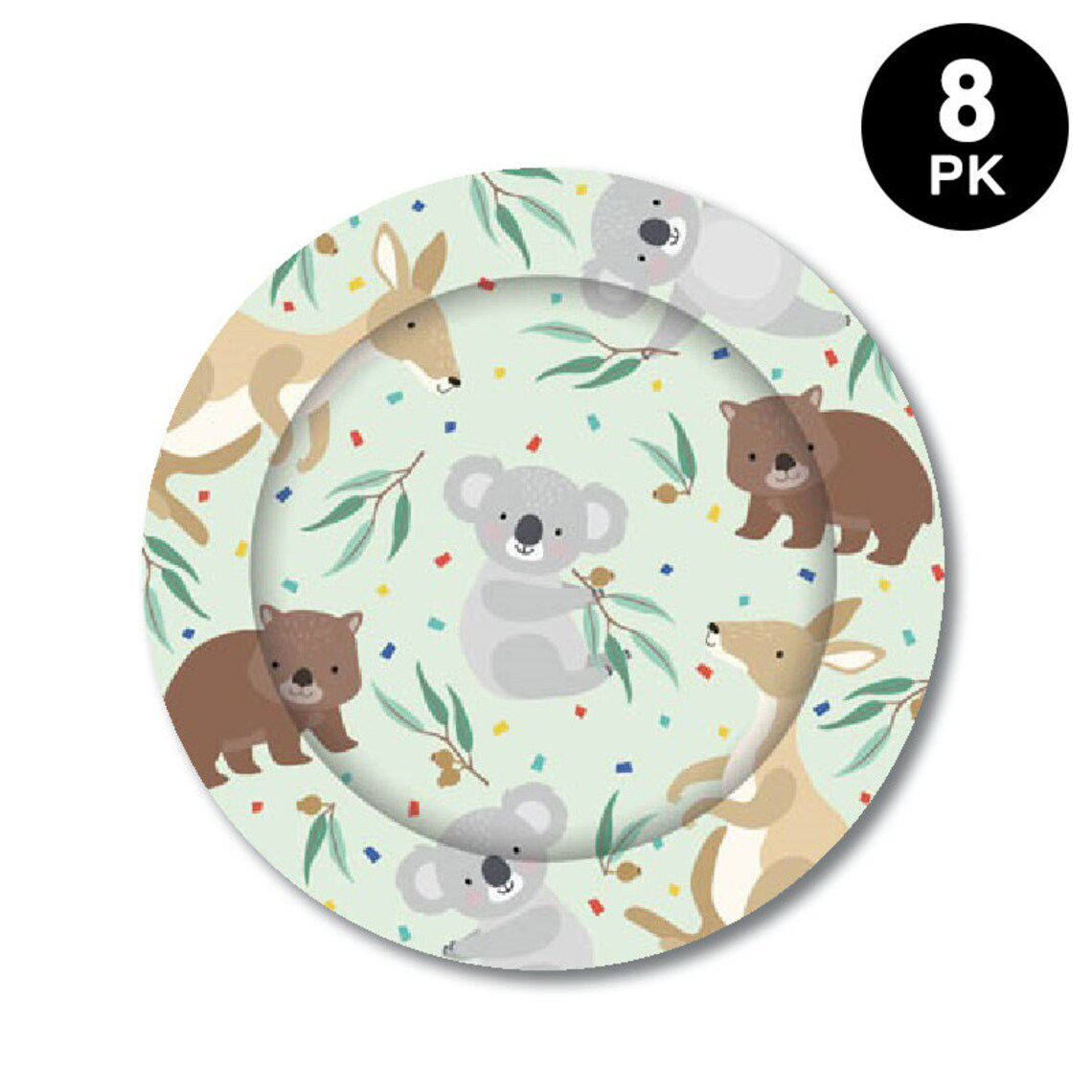 Australiana Kangaroo Koala Wombat 23cm 9 inch Paper Plates Round 8 Pack