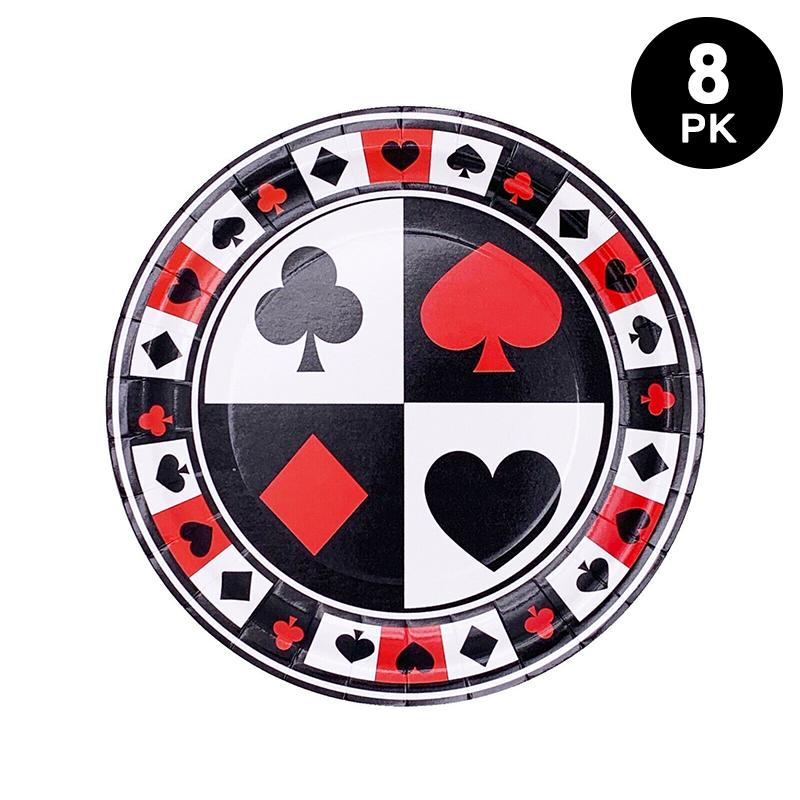 Poker Theme Party 18cm Paper Plates Round 8 Pack