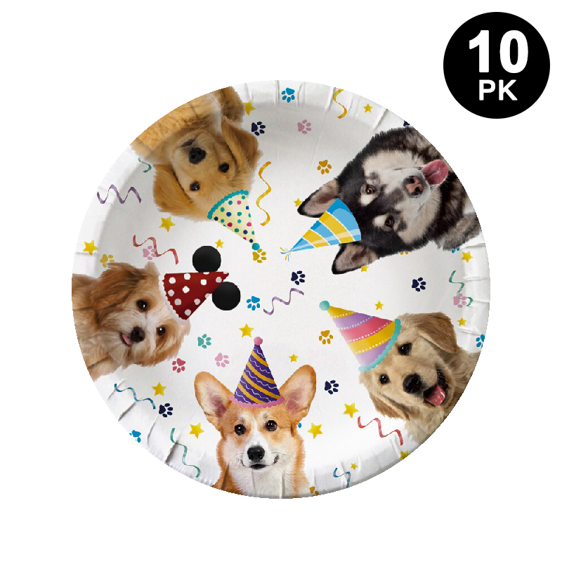 Pet Dog Party 18cm (7 Inch) Paper Plates Round 10 Pack