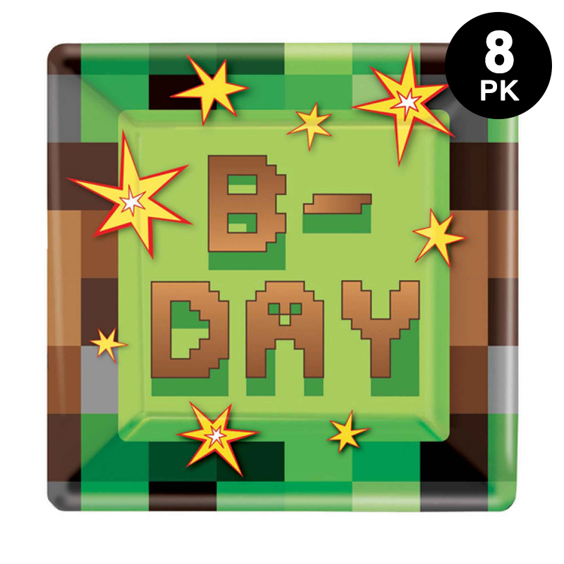 TNT Party Pixel Game 17cm 7 inch Square Paper Plates 8 Pack