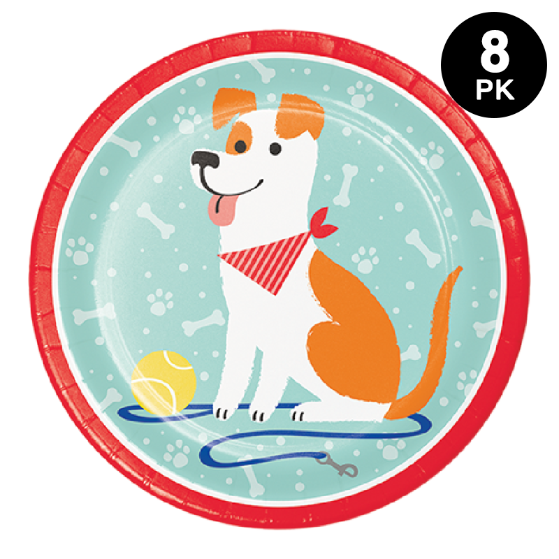 Pet Dog Party 23cm (9 Inch) Paper Plates Round 8 Pack