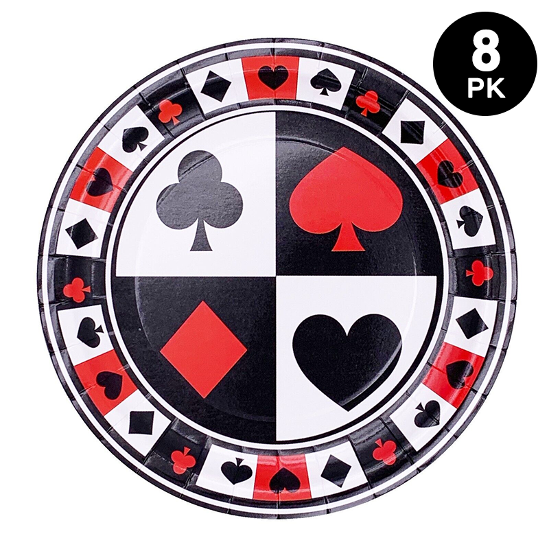Poker Theme Party 23cm Paper Plates Round 8 Pack
