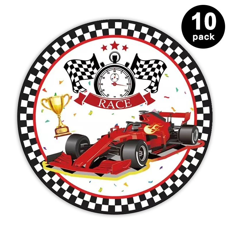 Racing Car 9 inch 23cm Paper Plates Round 10 Pack