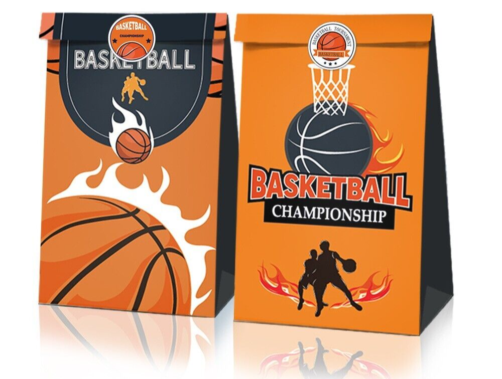 Basketball Paper Gift Bags with Mini Stickers 12 Pack