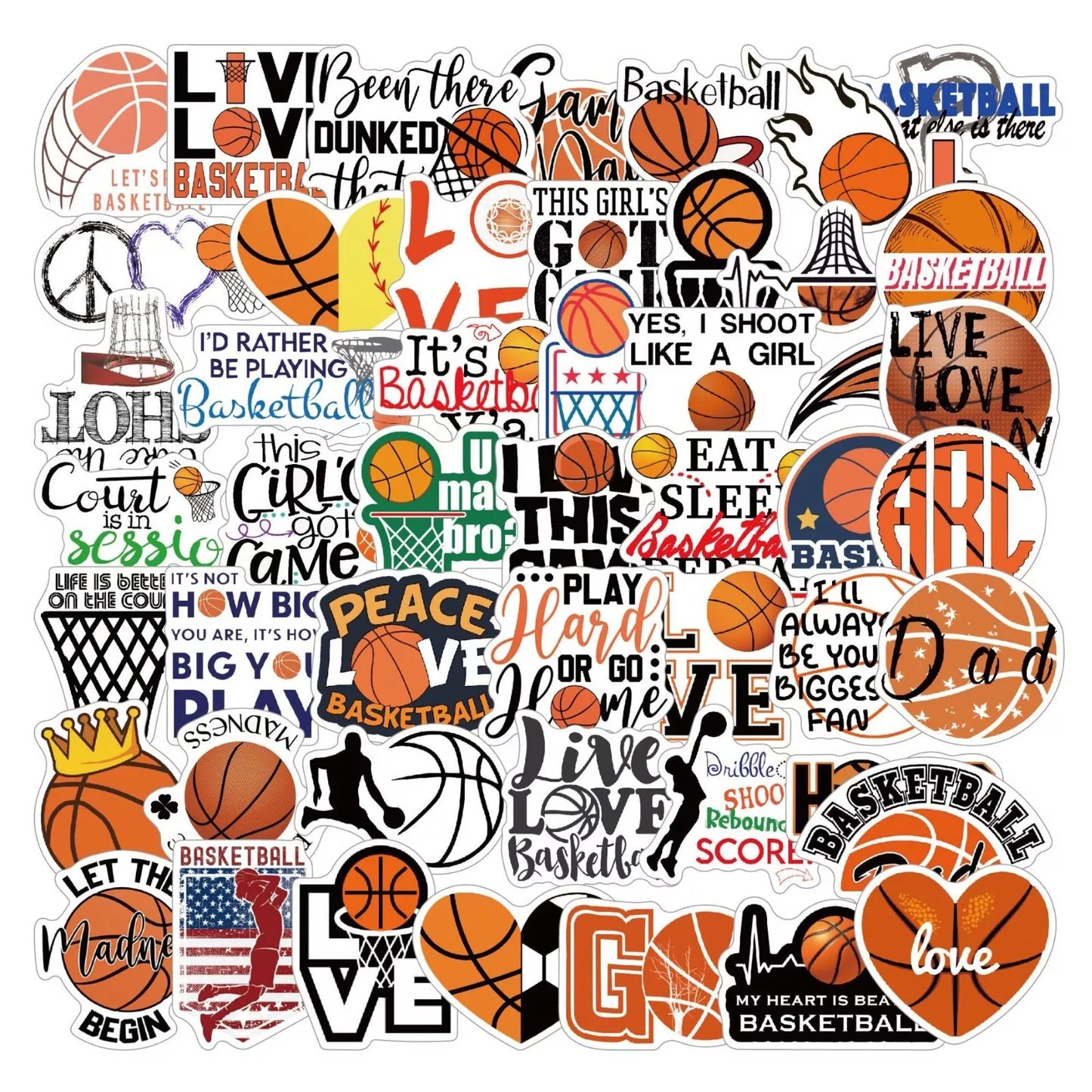 Basketball Theme Vinyl Stickers 50 Pack