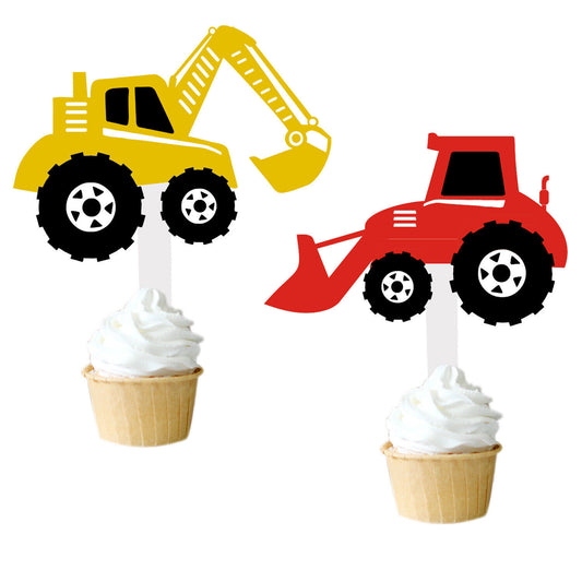 Construction Trucks Paper Cupcake Toppers 12 Pack