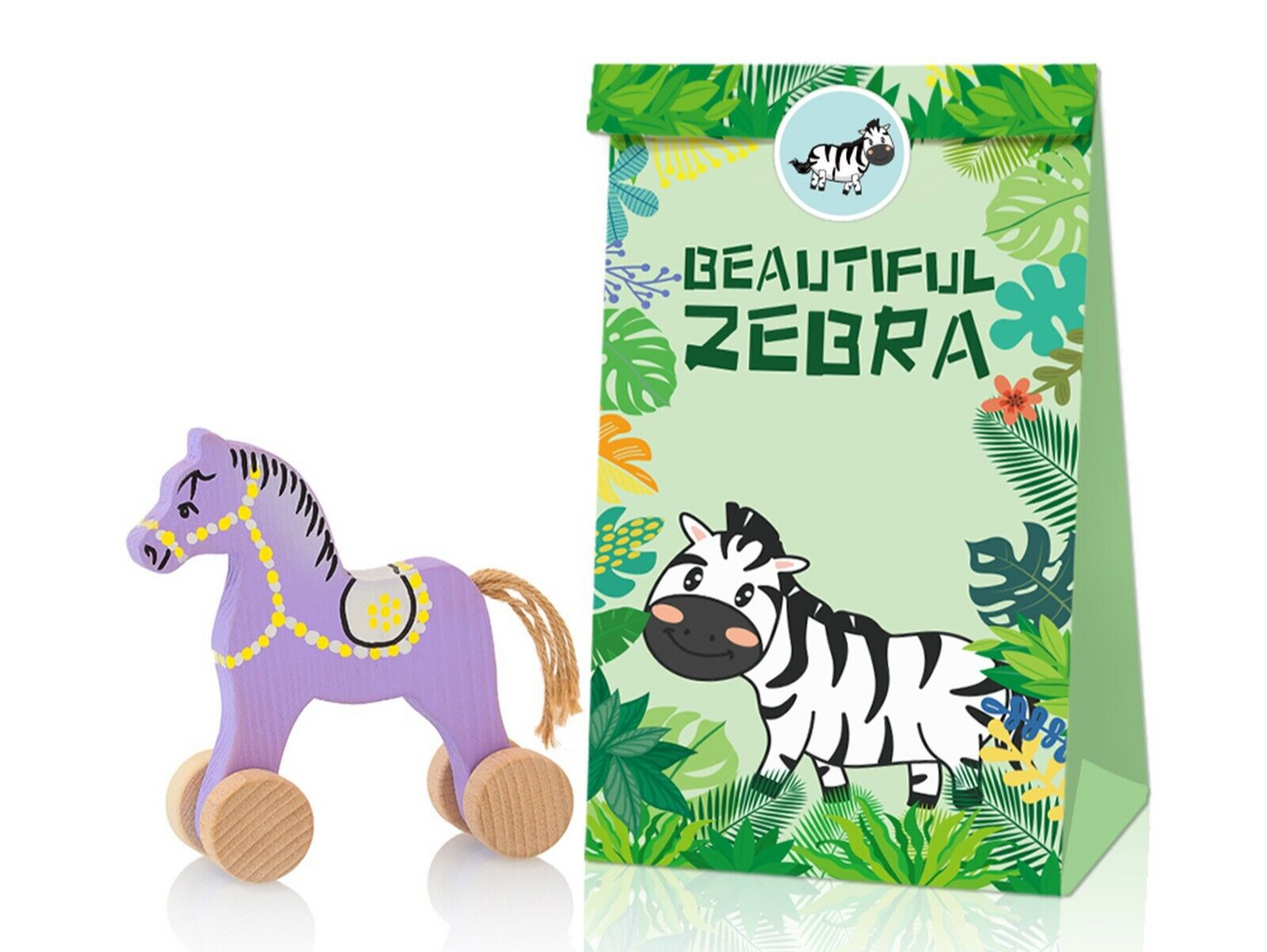 Jungle Animals Paper Gift Bags with Mini Stickers 12 Pack