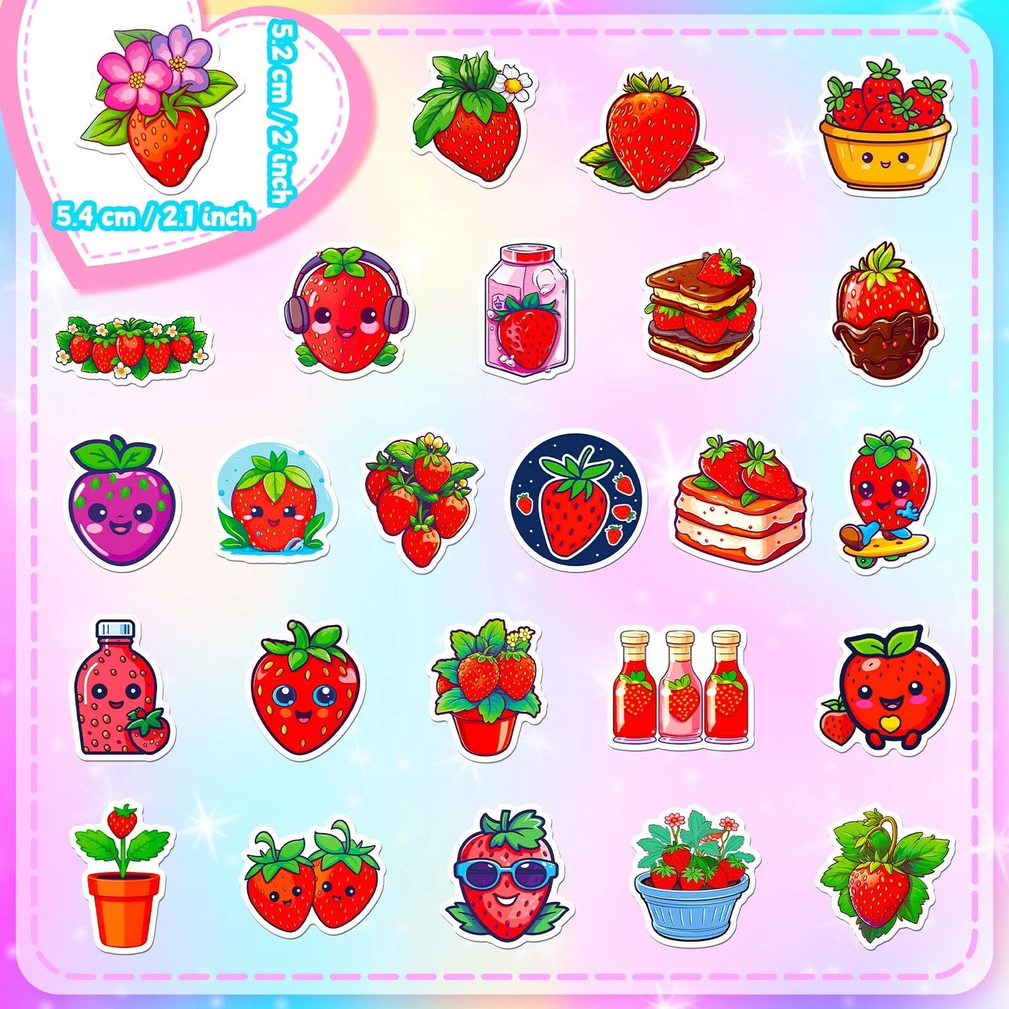 Strawberry Theme Vinyl Stickers 50 Pack