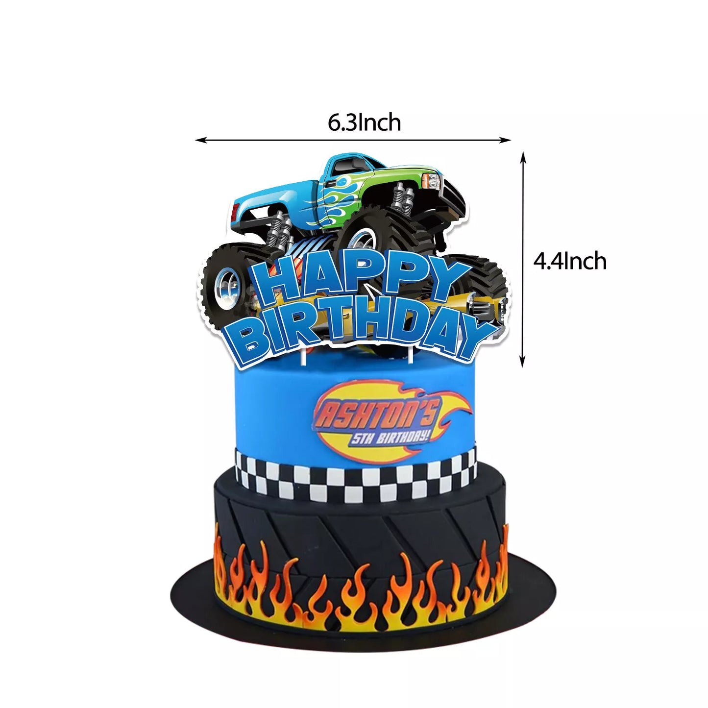 Monster Truck Birthday Party Decoration Set | Backdrop Balloons Cake Toppers Table Cover