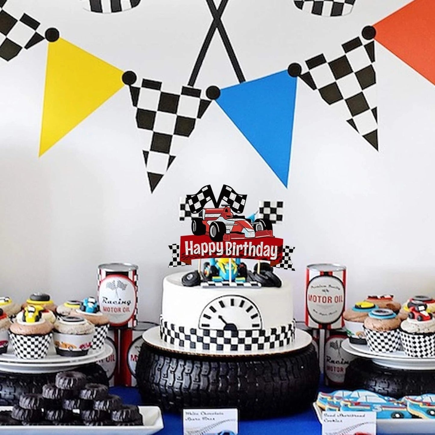 Racing Car Theme Birthday Cake Topper