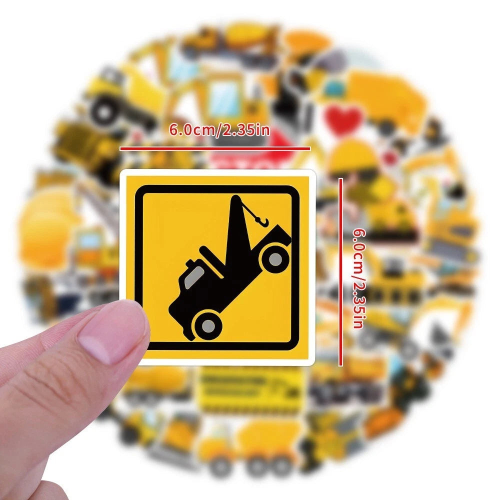 Construction Trucks Theme Vinyl Stickers 55 Pack