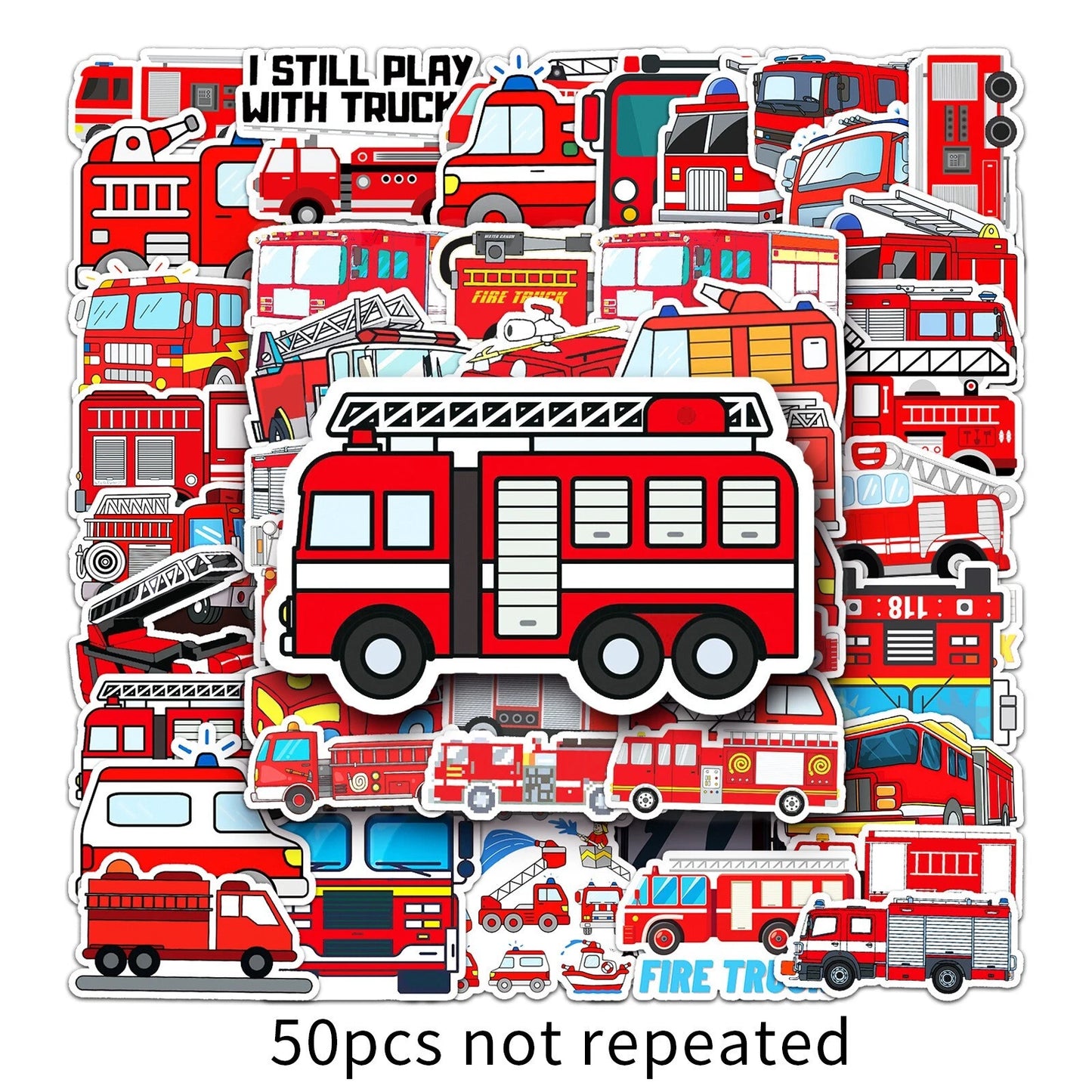 Fire Trucks Theme Vinyl Stickers 50 Pack