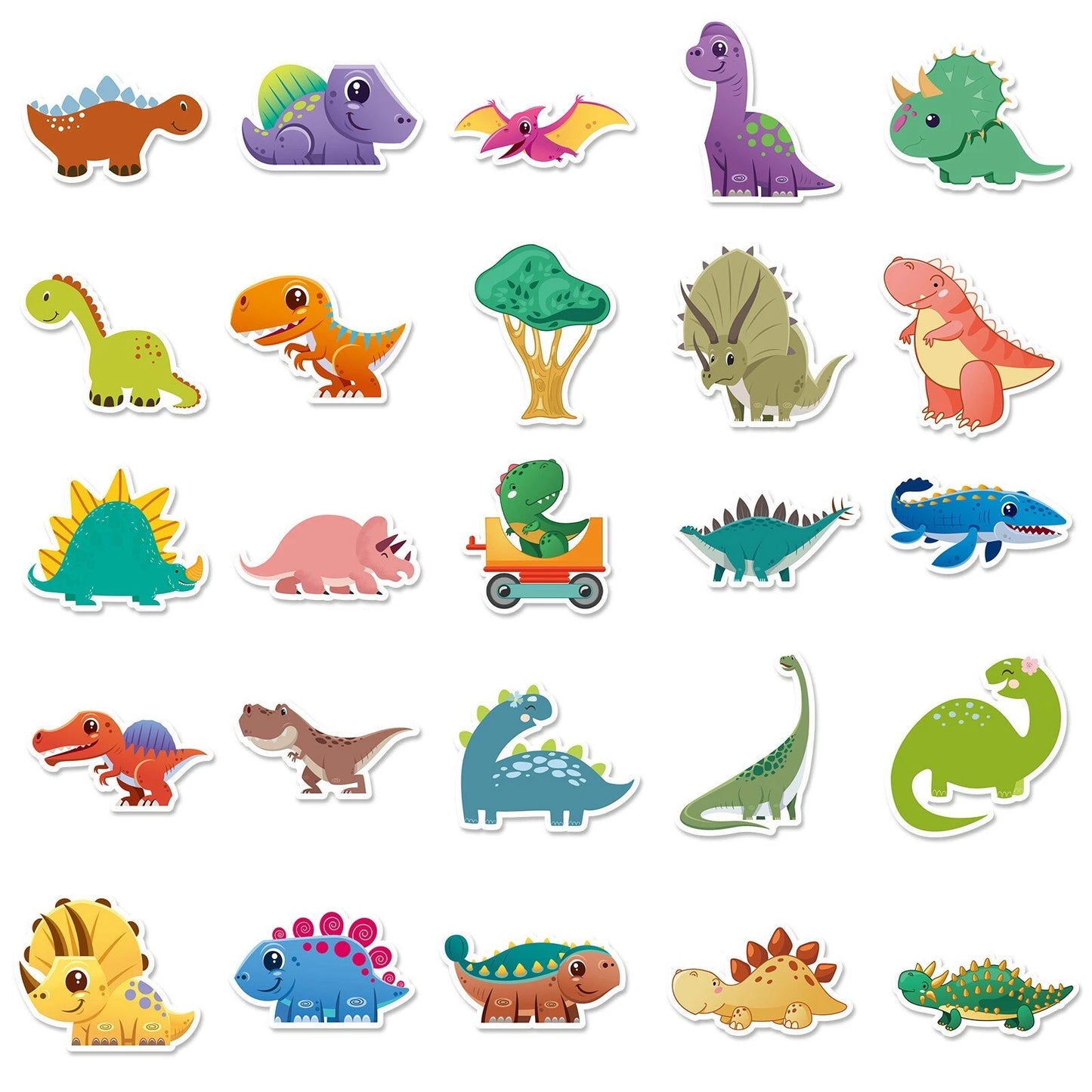 Cartoon Dinosaur Theme Vinyl Stickers 50 Pack