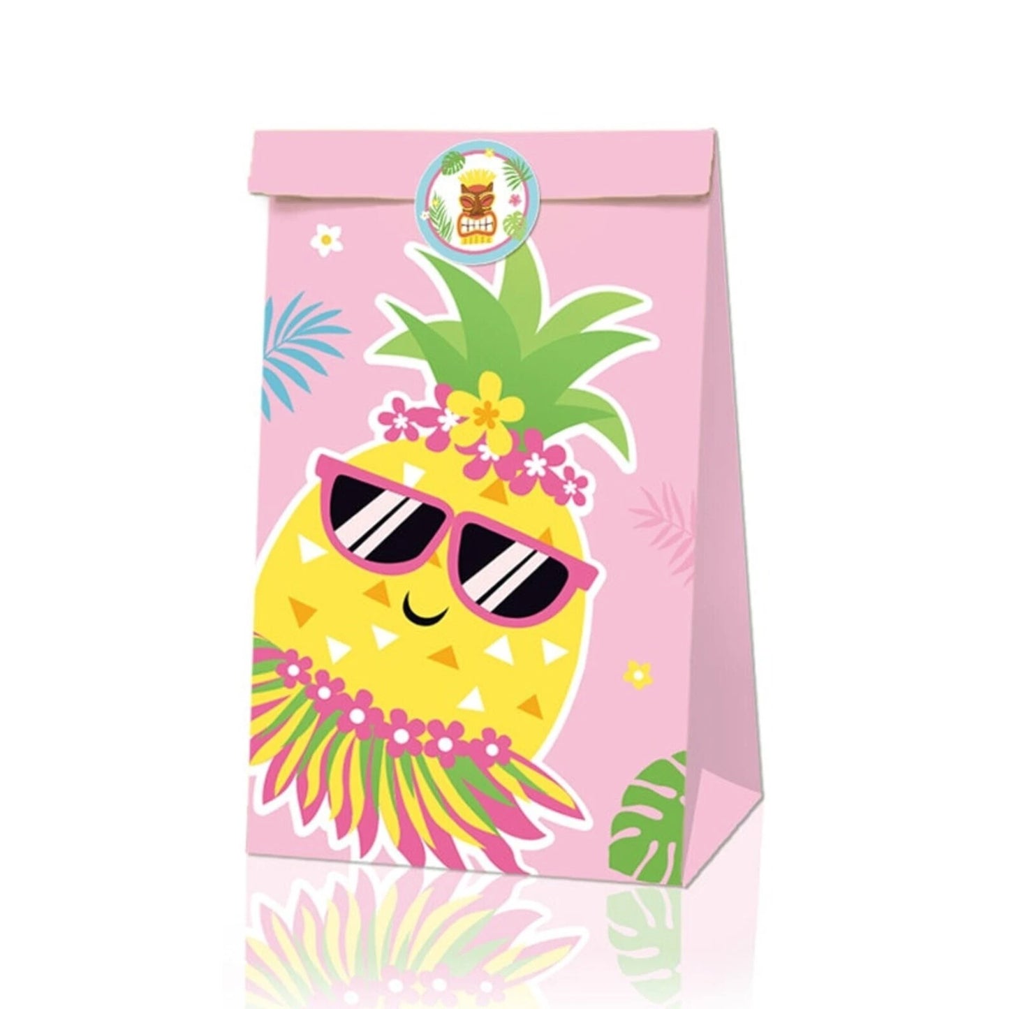 Hawaii Flamingo Paper Gift Bags with Mini Stickers 12 Pack