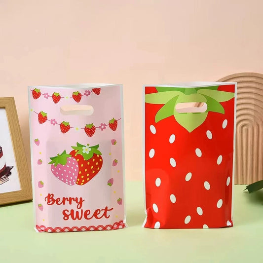 Strawberry Theme Gift Loot Bags Plastic 10 Pack