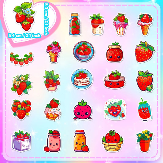 Strawberry Theme Vinyl Stickers 50 Pack