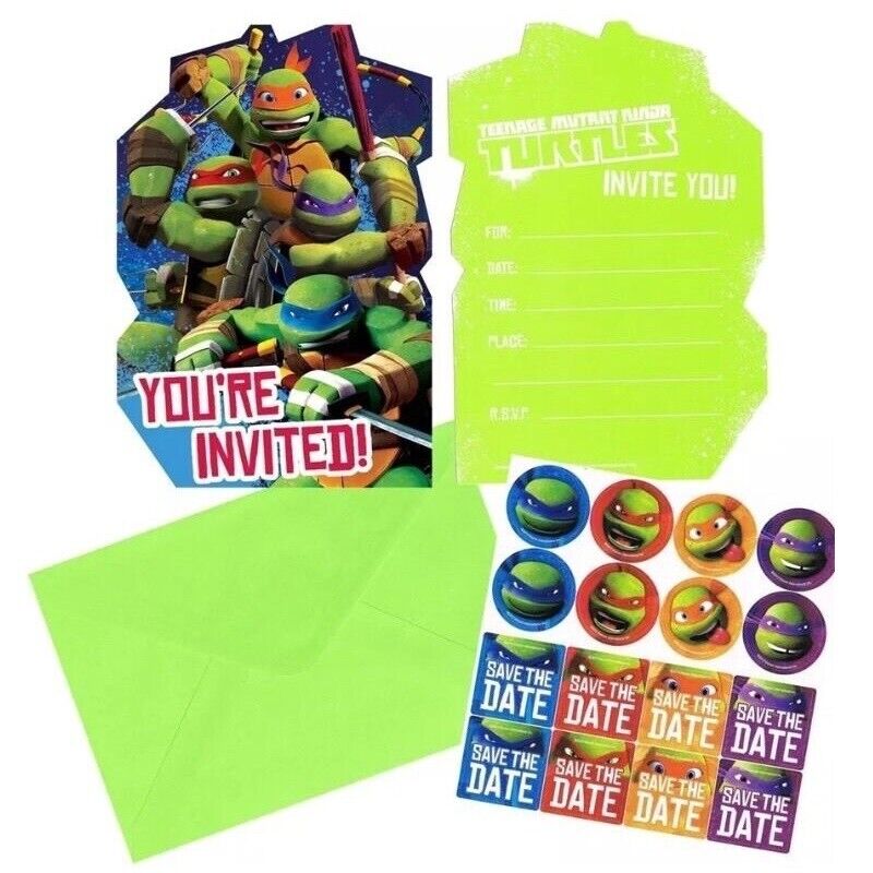 Teenage Mutant Ninja Turtles Postcard Invitations 8 Pack with Envelopes Seals Mini Stickers