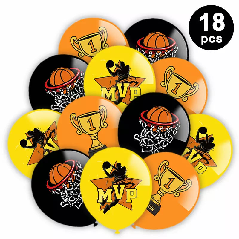 Basketball Theme Birthday 12 inch Latex Balloons 18 Pack