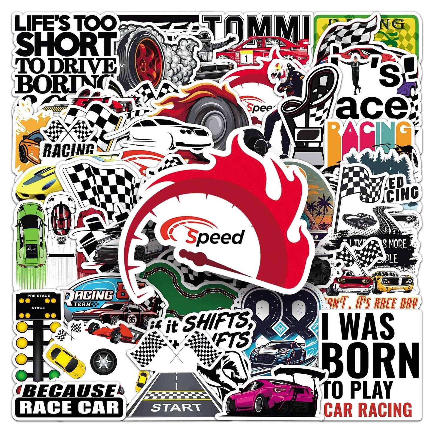 Racing Car Theme Vinyl Stickers 50 Pack