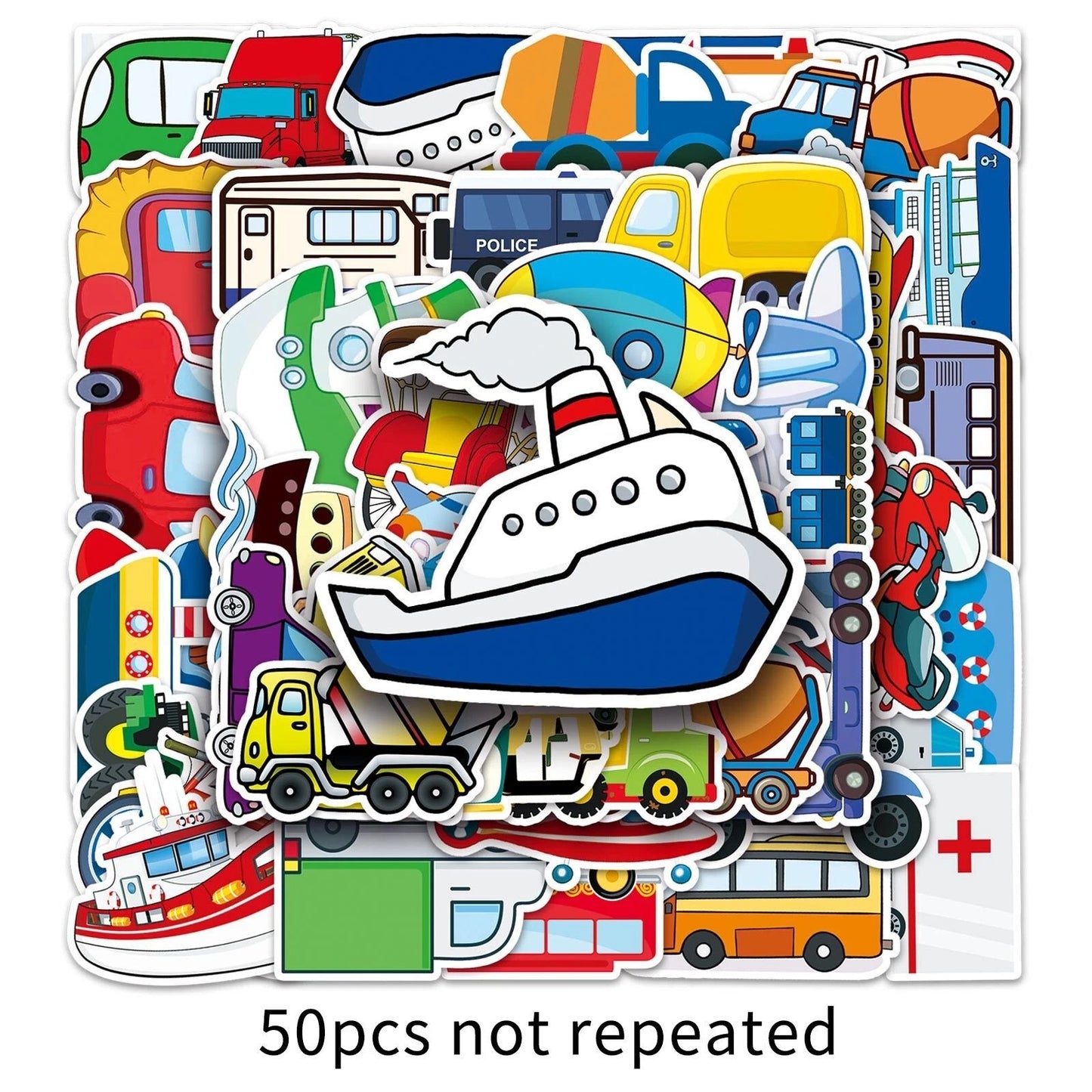 50pcs Transportation Vehicles Theme Vinyl Stickers