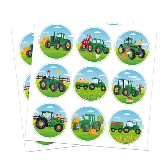 Tractor Theme Paper Gift Bags with Mini Stickers 12 Pack