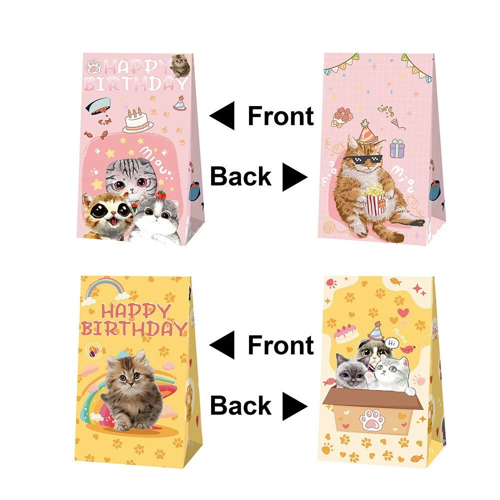 Cute Cats and Kittens Paper Gift Bags with Mini Stickers (Pack of 12)
