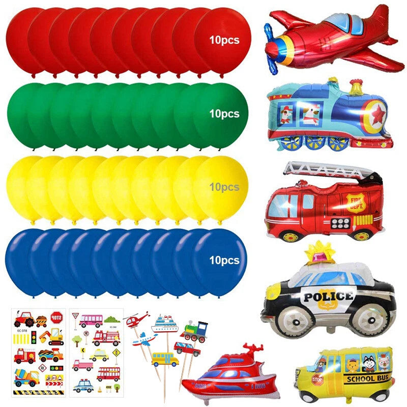 Transportation Vehicles Party Decoration Set | Banner Balloon garland Cake Toppers