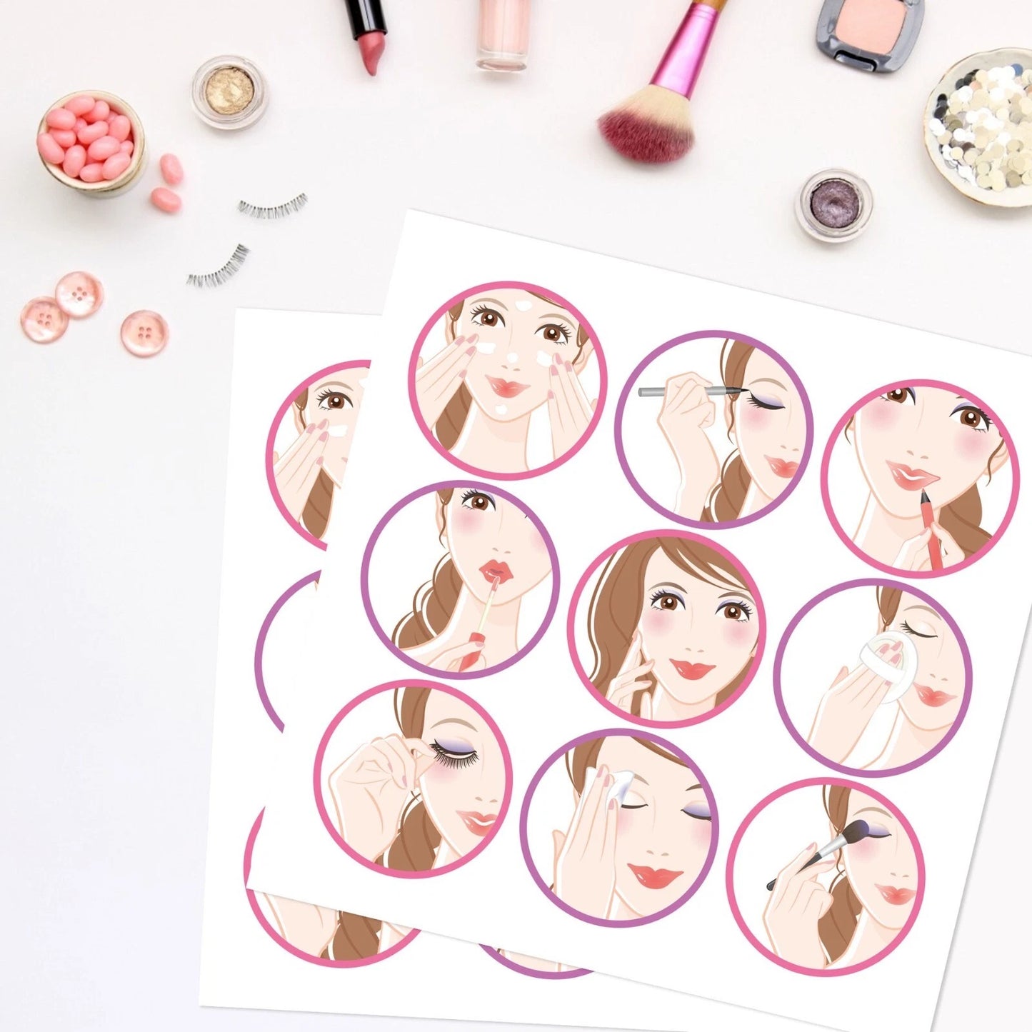 Beauty Makeup Cosmetics Paper Gift Bags with Mini Stickers (Pack of 12)
