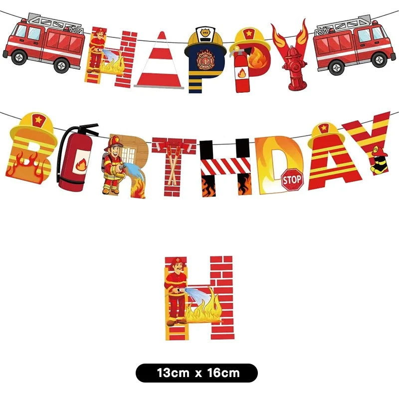 Fire Truck Fireman Party Decorating Set | Birthday Banner Balloons Cake Cupcake Toppers