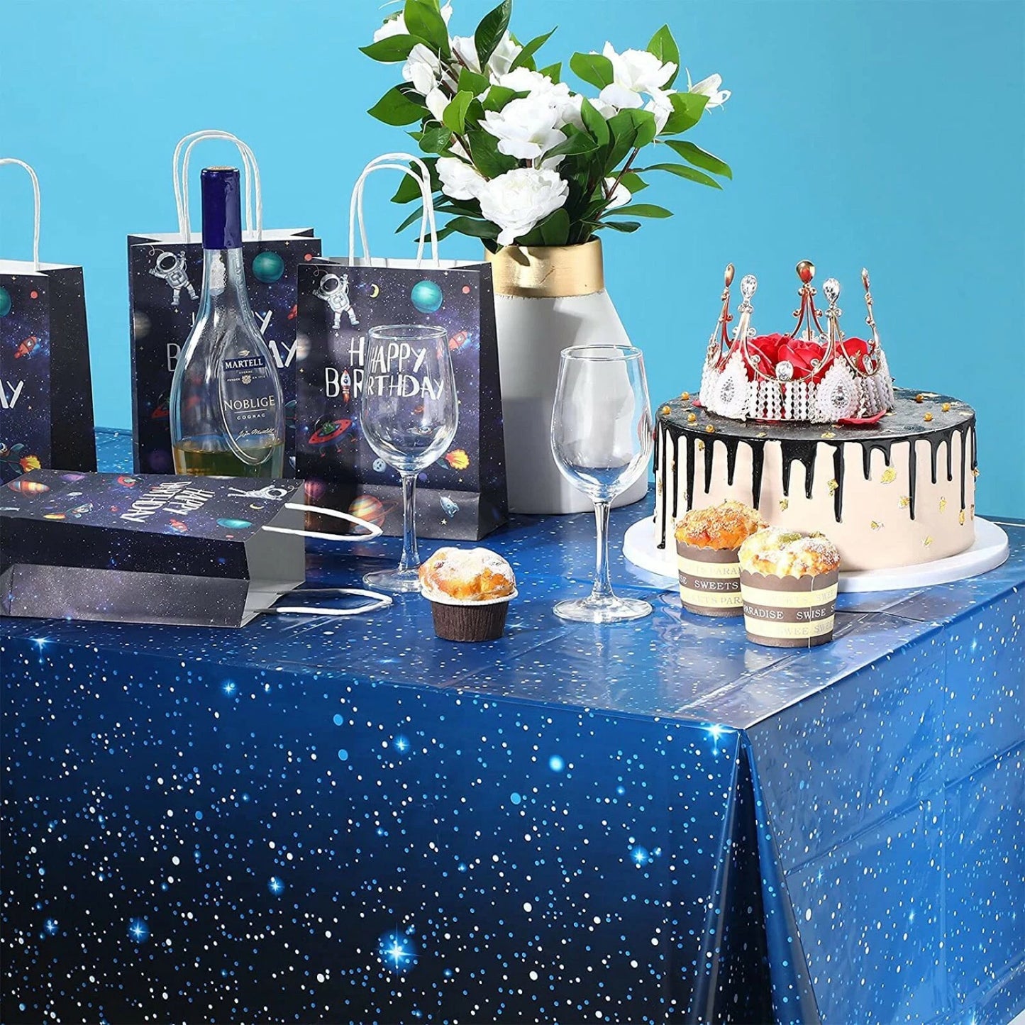 Starry Night Outer Space Table Cover Plastic 180cm x 108cm