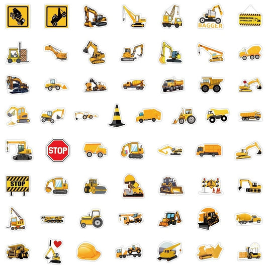 Construction Trucks Theme Vinyl Stickers 55 Pack