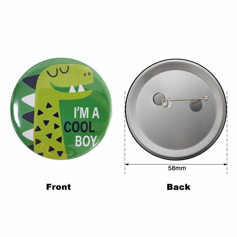 Cartoon Dinosaur Metal Badges 10 Pack | Kids Birthday Party Gift Bag Fillings