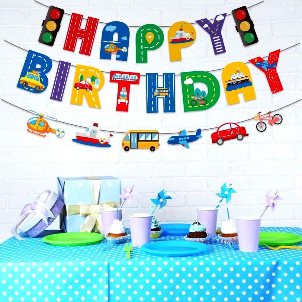 Transportation Vehicles Cutouts Birthday Banner