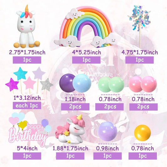 Rainbow Unicorn Theme Birthday Cake Topper Decorating Set 18pcs