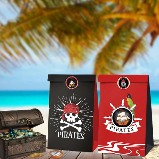 Pirates Theme Paper Gift Bags with Mini Stickers 12 Pack