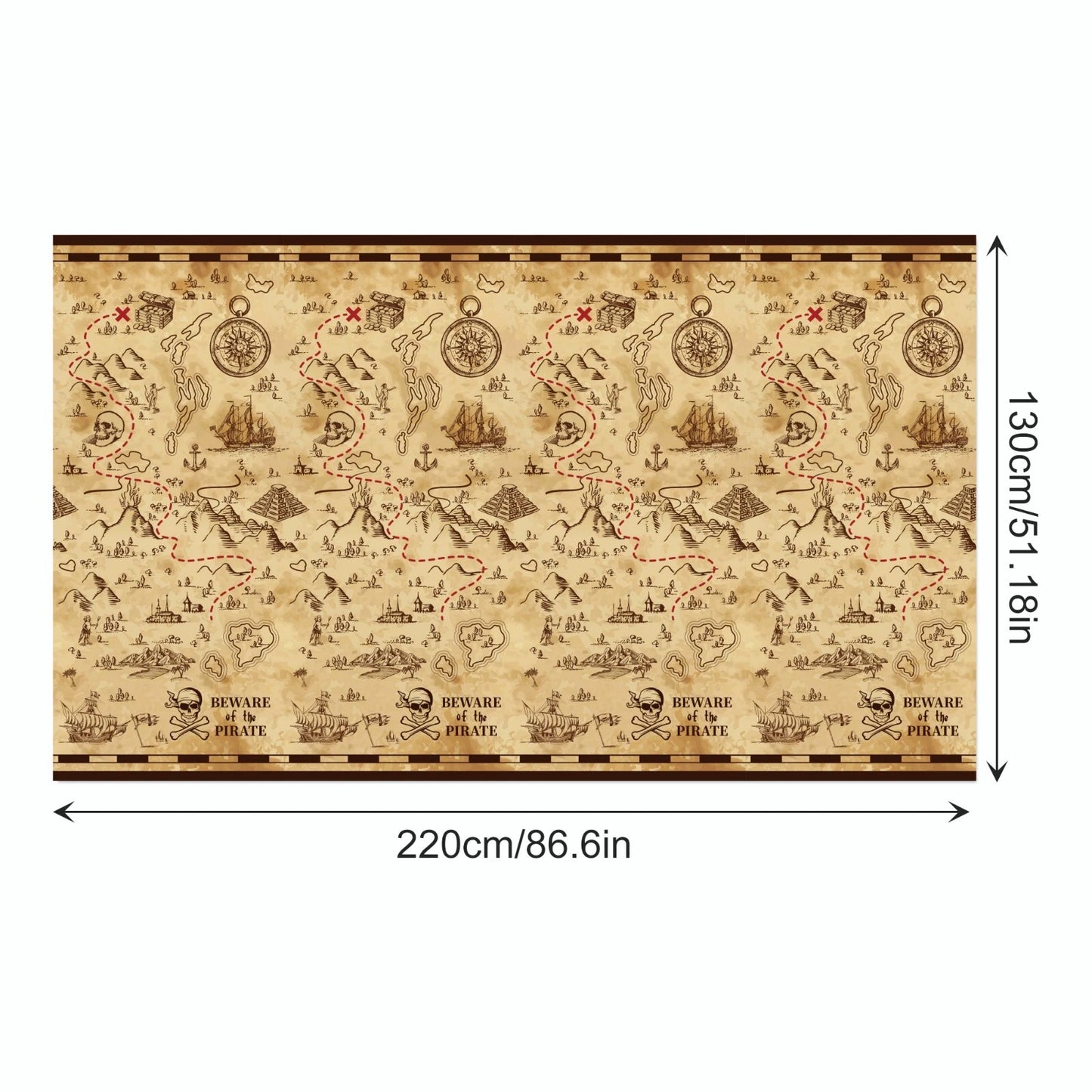 Pirate Treasure Map Birthday Table Cover Plastic 220cm x 130cm