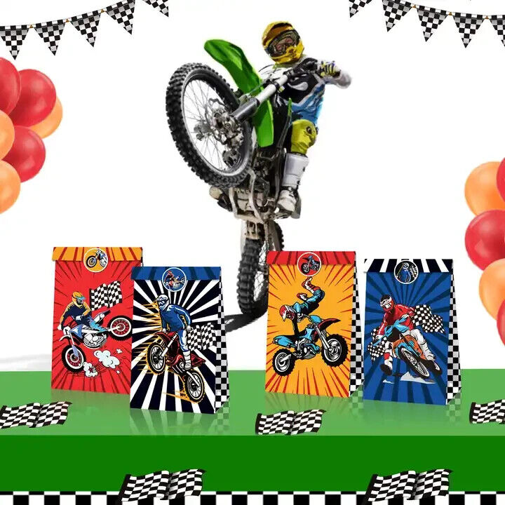 Motorcycle Paper Gift Bags with Stickers 12 Pack