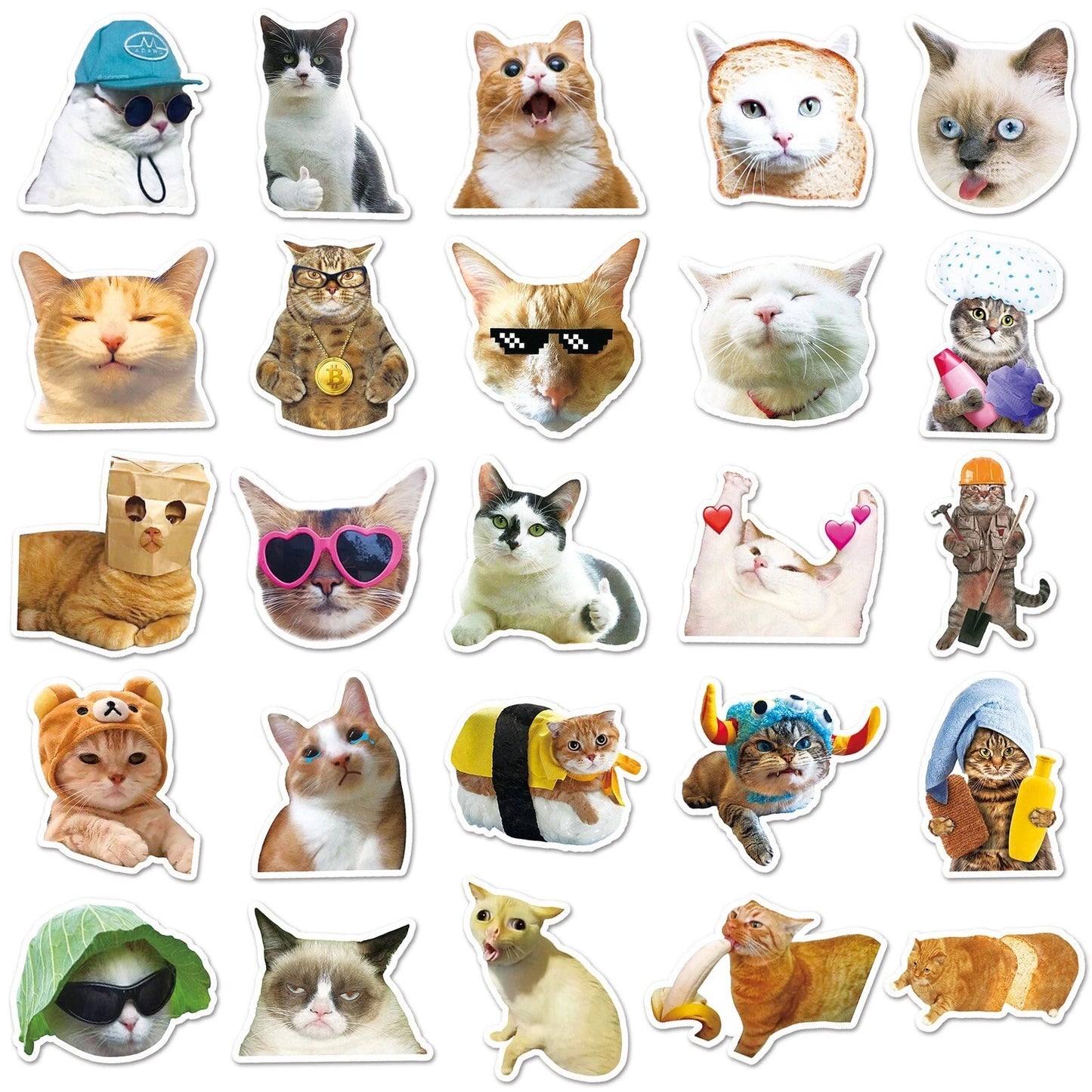Cute Cat Theme Vinyl Stickers 50 Pack