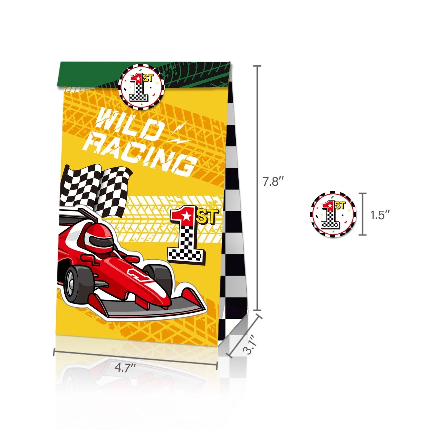Racing Car Theme Paper Gift Bags with Mini Stickers 12 Pack