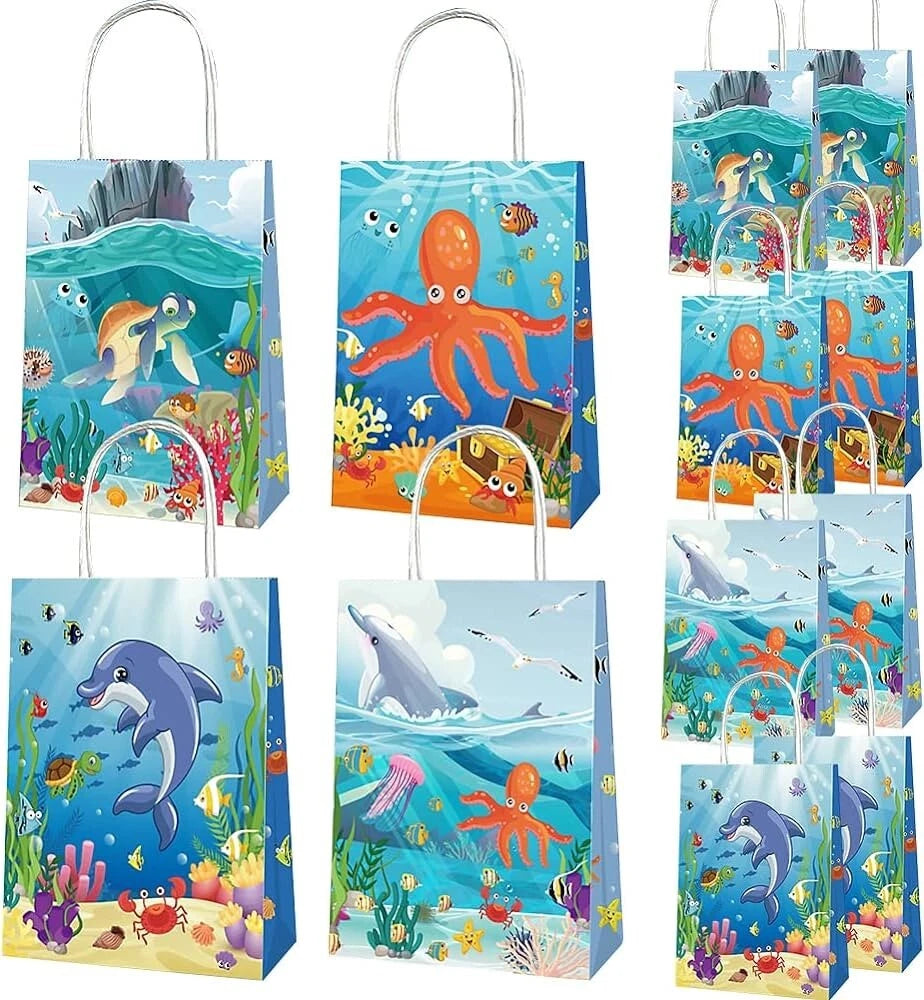 Ocean Animals Under the Sea Paper Gift Bags with Handles 12 Pack