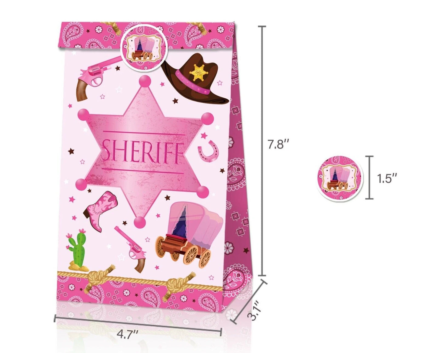 Wild West Cowgirl Paper Gift Bags with Mini Stickers 12 Pack