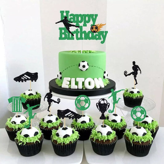 Soccer Theme Birthday Glitter Cake Cupcake Toppers 25 Pack
