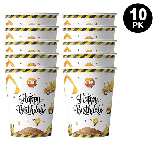 Construction Trucks Theme 250ml 8oz Paper Cups 10 Pack