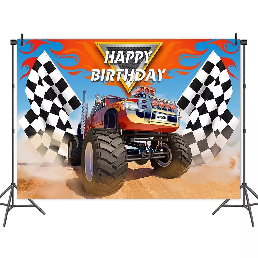 Monster Truck Birthday Party Backdrop Banner 150cm x 100cm