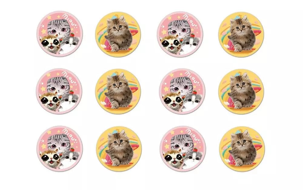 Cute Cats and Kittens Paper Gift Bags with Mini Stickers 12 Pack