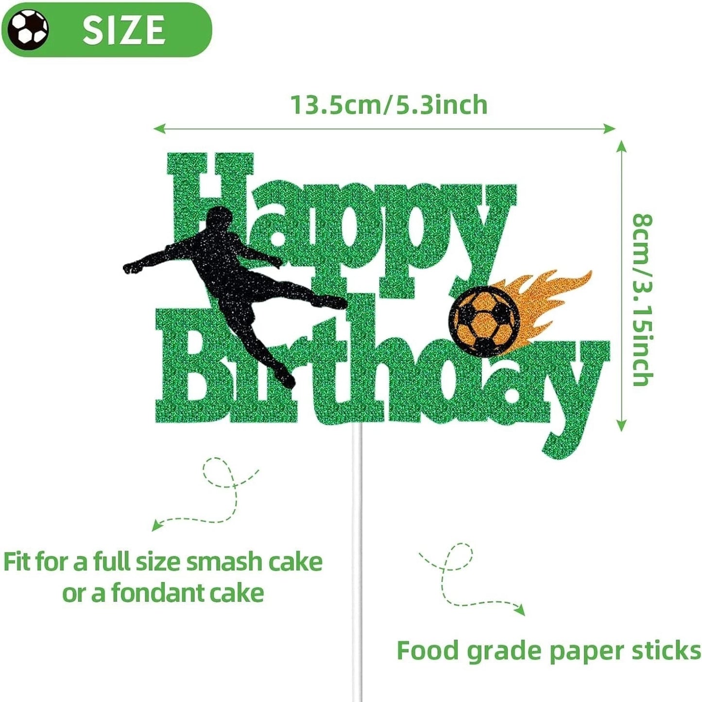 Soccer Theme Birthday Glitter Cake Cupcake Toppers 25 Pack