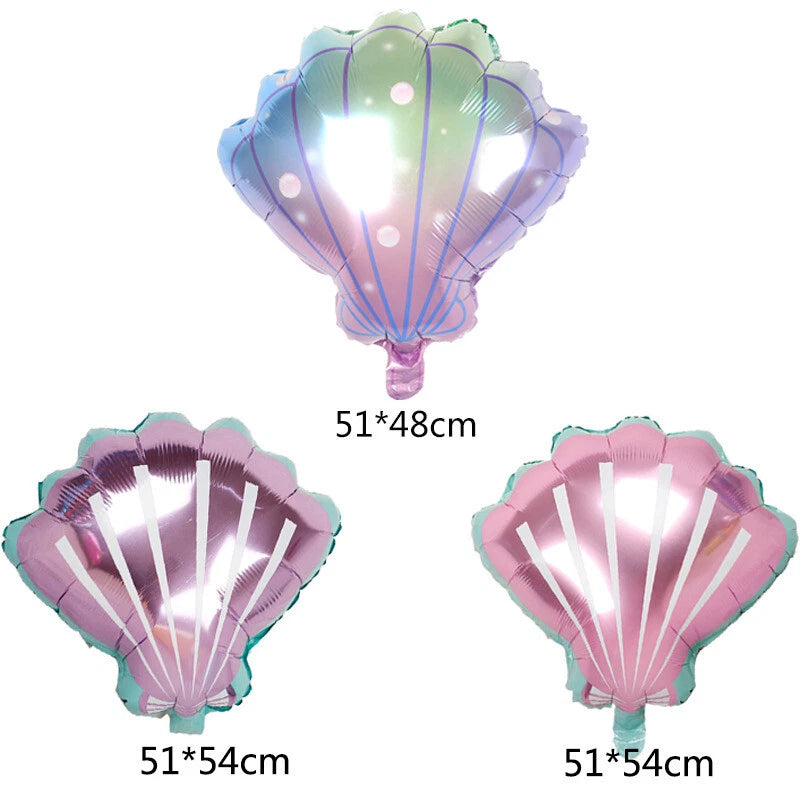Mermaid Tail Shell Shaped Foil Latex Balloons (Pink) 9pcs