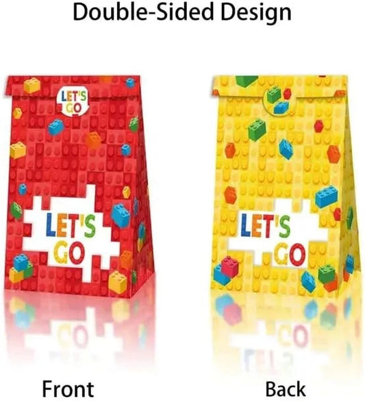 Building Blocks Theme Paper Gift Bags with Mini Stickers 12 Pack