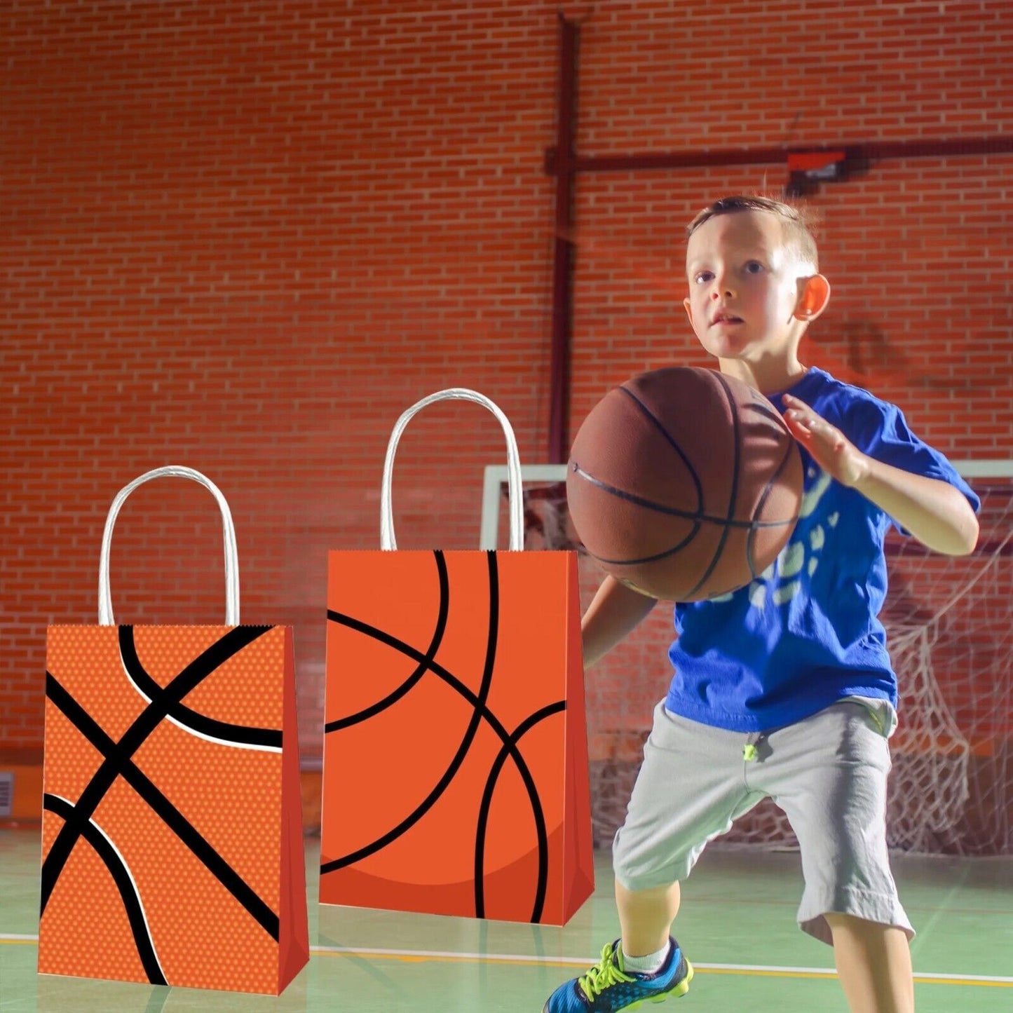 Basketball Theme Paper Gift Bags with Handle 12 Pack